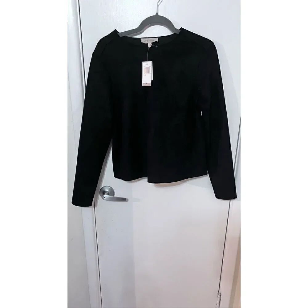 Philosophy Black Faux Leather long sleeve Top Womens SZ S NEW
